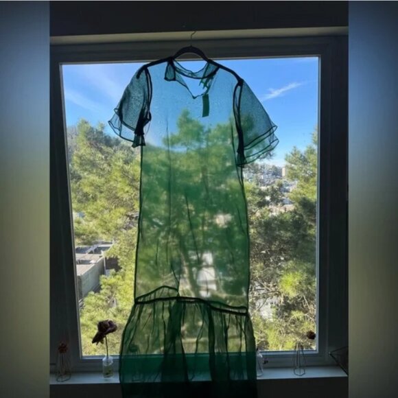 Kamperett Dark Green Barre Silk Dress NWT S - Picture 3 of 7
